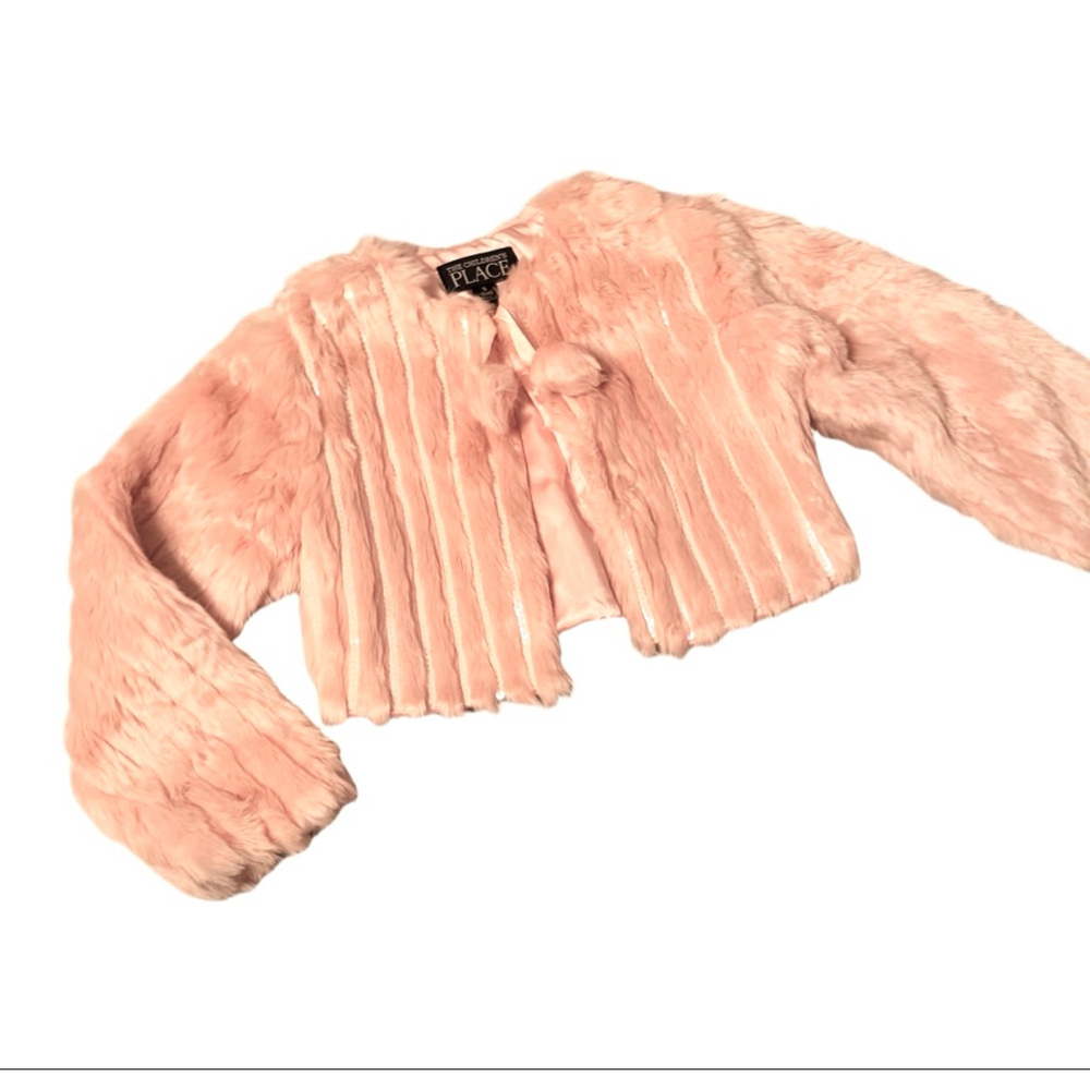 The Children’s place Pink Faux Fur jacket with sequined inlay & Pom Pom’s size 5